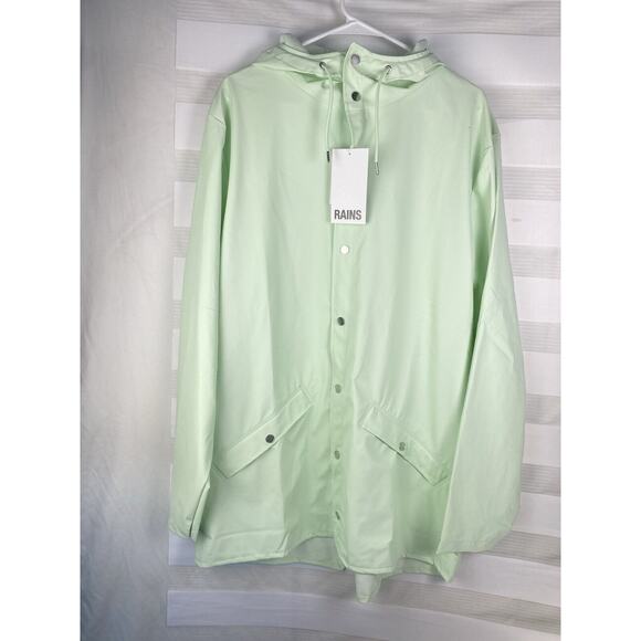 Rains Size XL Unisex Hooded Rain Jacket In Mineral Waterproof, Windproof NWT - Picture 2 of 9